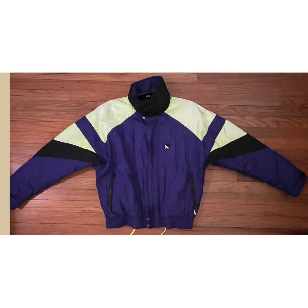 Vintage 1980s SERAC Purple & Green Insulated Nylon Winter Ski Jacket Men 40 / L